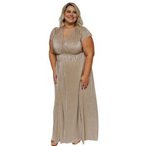 NEW Baltic Born Gold Shimmer Beige Athena Pleated Maxi Dress Nursing XXL